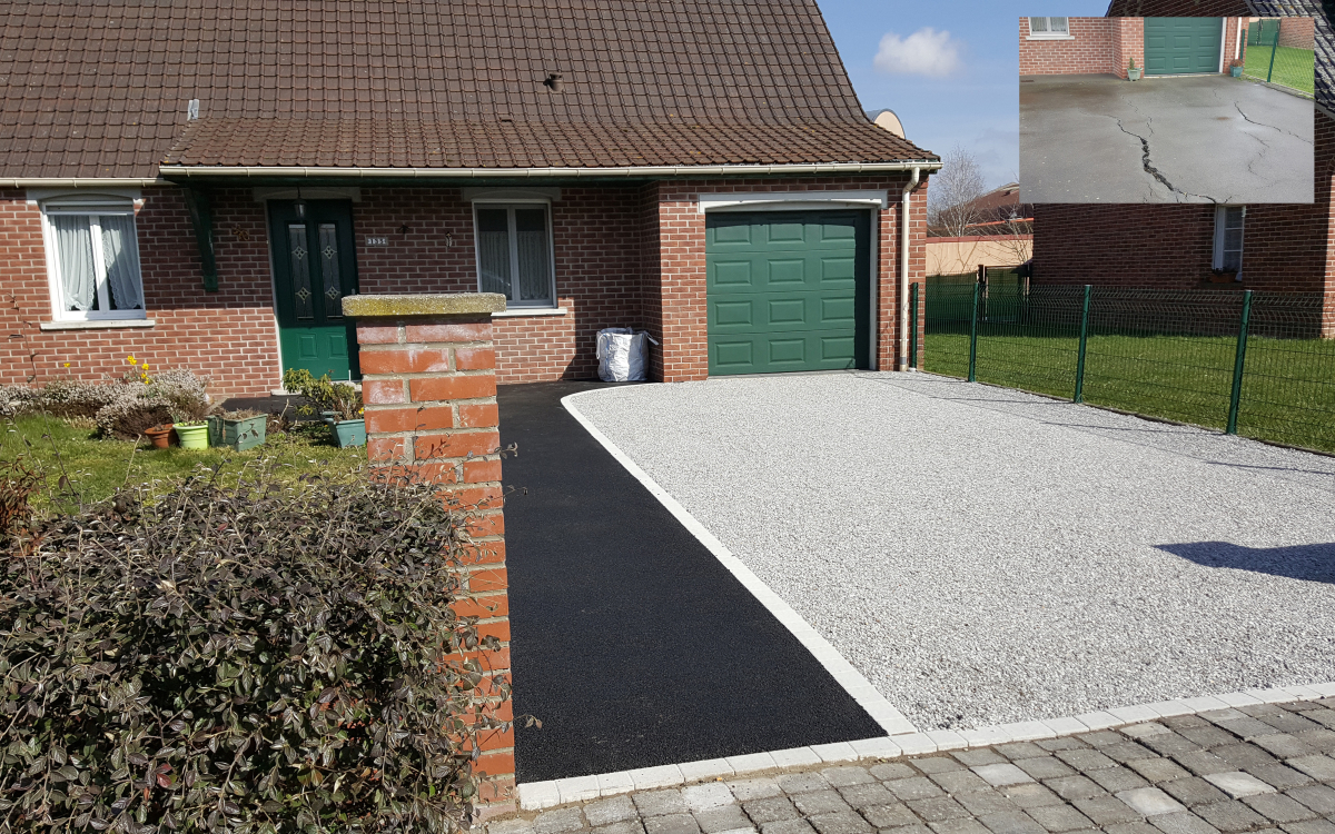 Ralisation Alle de garage en enrob noir  chaud et Alvostar  Hazebrouck cre le 23/03/2018