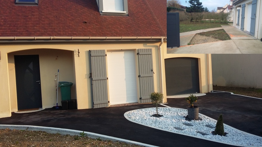 Ralisation Alle pitonne en enrob  chaud, grs crame, pavage dallage, Pav la couture et terrasse sur plots  echarcon conue le 21/12/2018