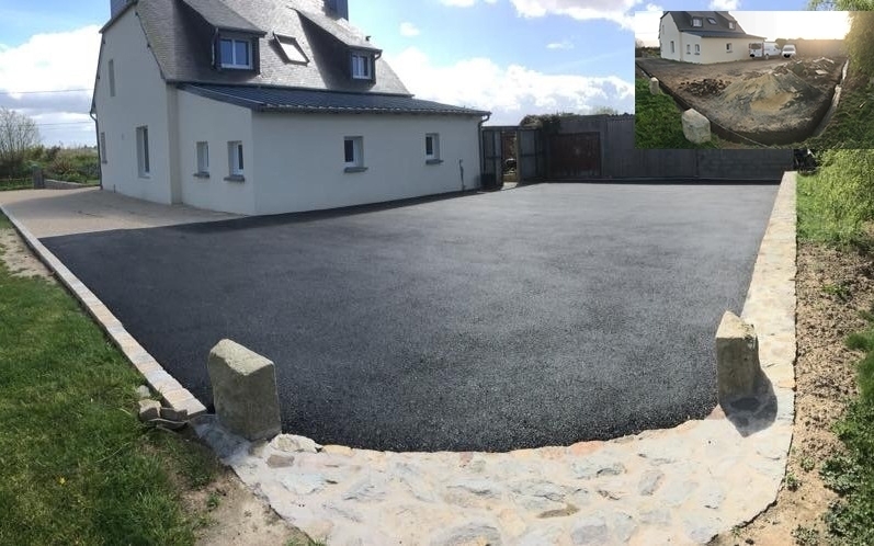 Cration Cour en enrob noir  chaud et Gravistar  La roche Derrien conue le 04/05/2018