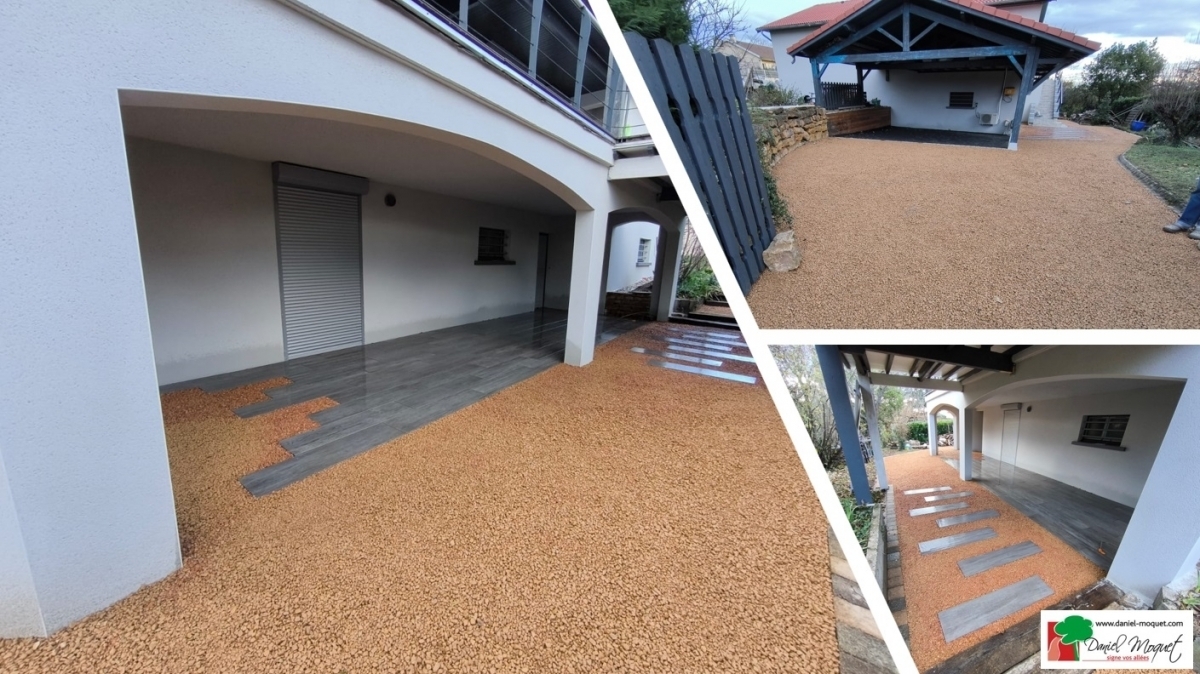 Conception Entre de maison en Alvostar et grs crame et Place de parking sous le carport en Enrob  Chaud  THURINS ralise le 04/12/2023