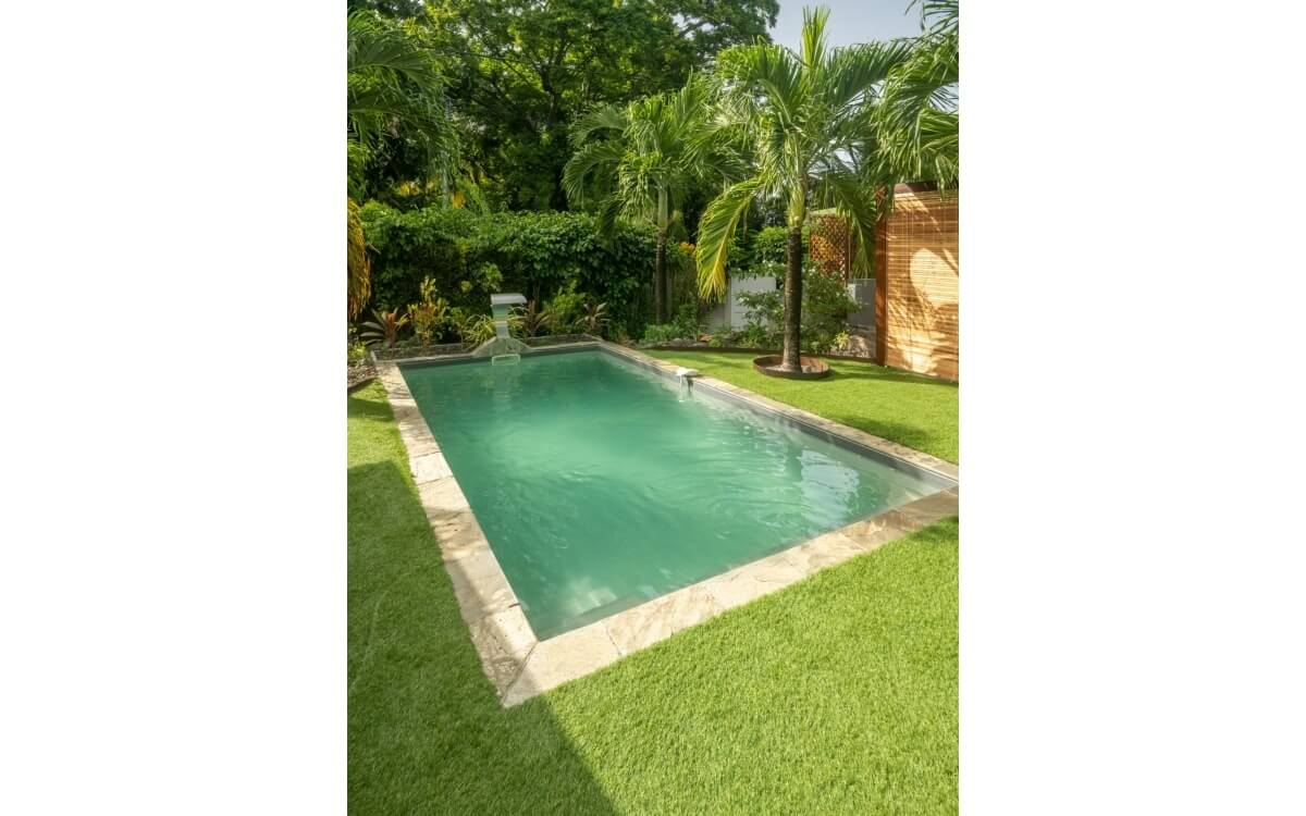 R�alisation Plage de piscine en Dm green� et pierra nature - Martinique