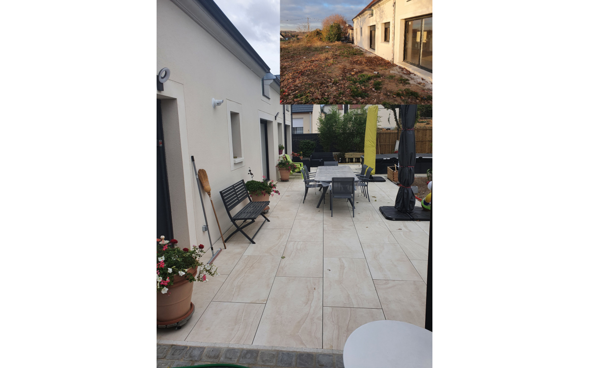 Cration Terrasse en grs crame, pavage dallage et Pav la couture  mennecy ralise le 18/02/2021