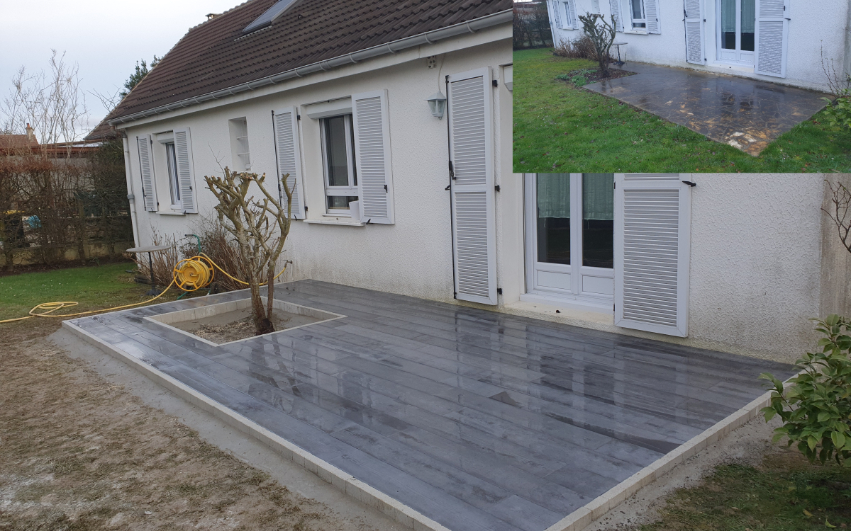 Ralisation Terrasse en Boib et Pav la couture  lisses conue le 11/01/2021