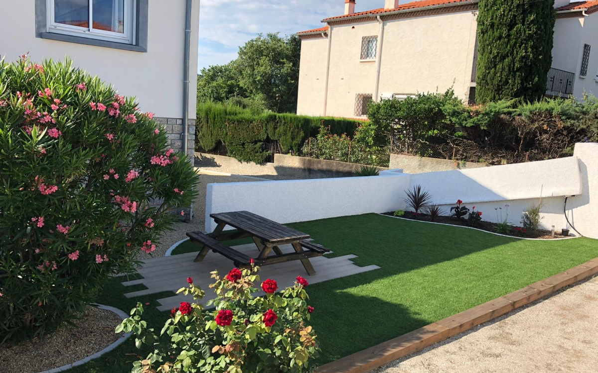 Ralisation Terrasse en Boib, Dm green et Pav la couture  Le Boulou cre le 16/04/2020