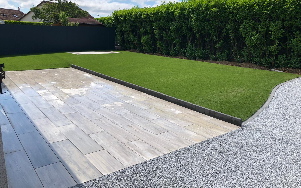 Ralisation Terrasse en Alvostar, Dm green, grs crame et Pav la couture  Dijon cre le 24/06/2021