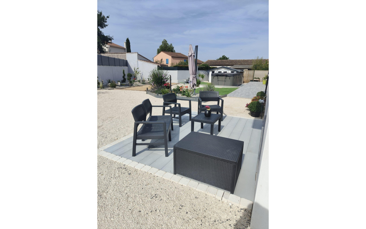 Cration Terrasse en Boib, Hydrostar et Pav la couture  Saint Hilaire de Brethmas ralise le 29/06/2022