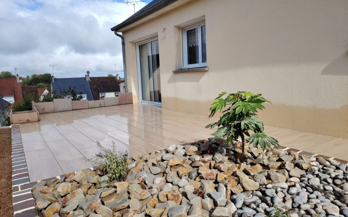 Cr�ation Terrasse en dallage  - Manche