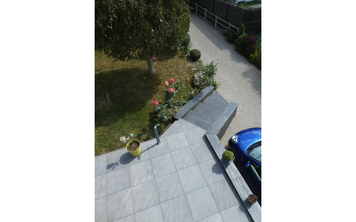 Cration Terrasse sur plots en grs crame  Triel-sur-seine