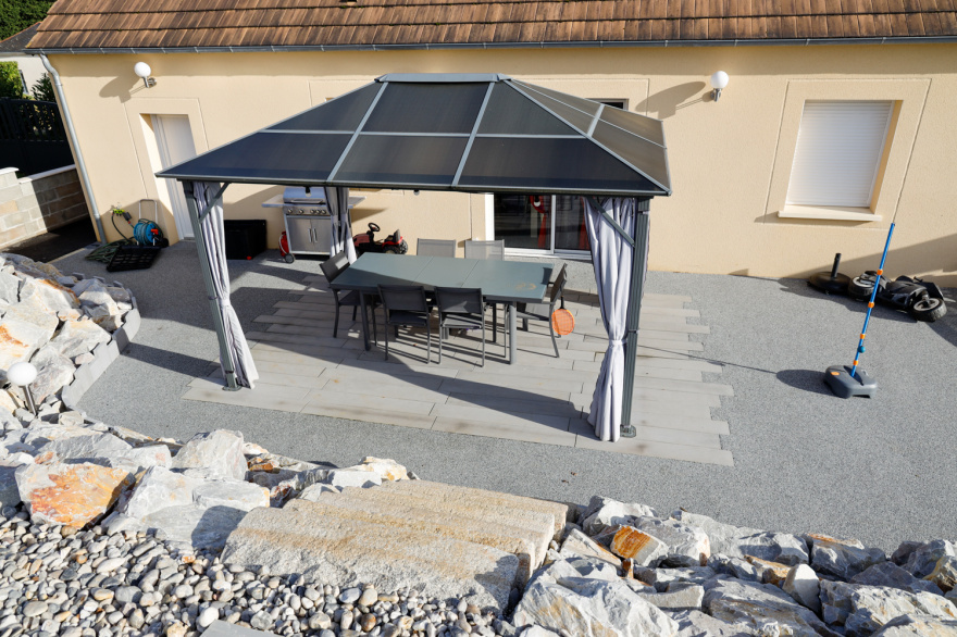 Ralisation Terrasse en Boib, enrob  chaud, Hydrostar et Pav la couture - Sarthe cre le 14/05/2019