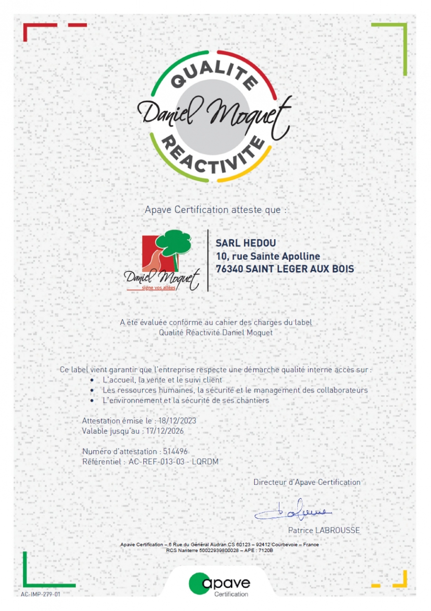 Nous sommes officiellement labelisé "Qualité Réactivité"