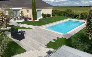 Plage de piscine en Dm green, grs crame, Hydrostar et Pav la couture16002