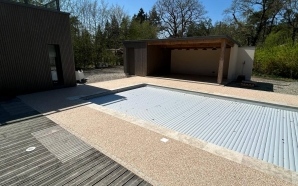 Plage de piscine en dallage sur plots, Dm profil, grs crame, Hydrostar et Pav la couture21698