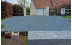 Entrée de maison en enrobé à chaud, Gravistar® et pavage dallage14535